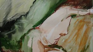 Danny Mooney 'Sarah (Reclining nude)' Mixed media 30.5 x 40.6 cm
