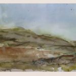 Danny Mooney 'Hills over Palamartsa, April 17' Triptych, Mixed media on paper 43 x 159 cm