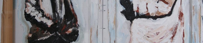 Danny Mooney 'Walking the dog' Mixed media on canvas 50 x 40 cm