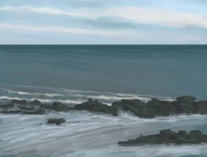 Danny Mooney 'Blue sea, rocks, 1/9/16' iPad painting #APAD