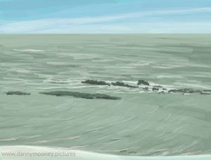 Danny Mooney 'Green sea, rocks, 5/10/16' iPad painting #APAD